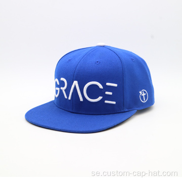 3D broderad blå snapback -hatt